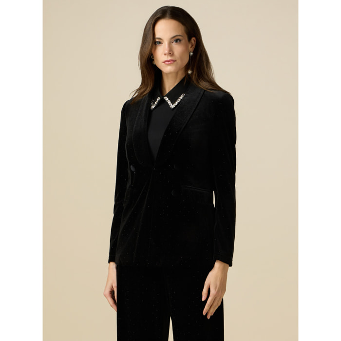 Oltre - Blazer de terciopelo con cristales - Negro