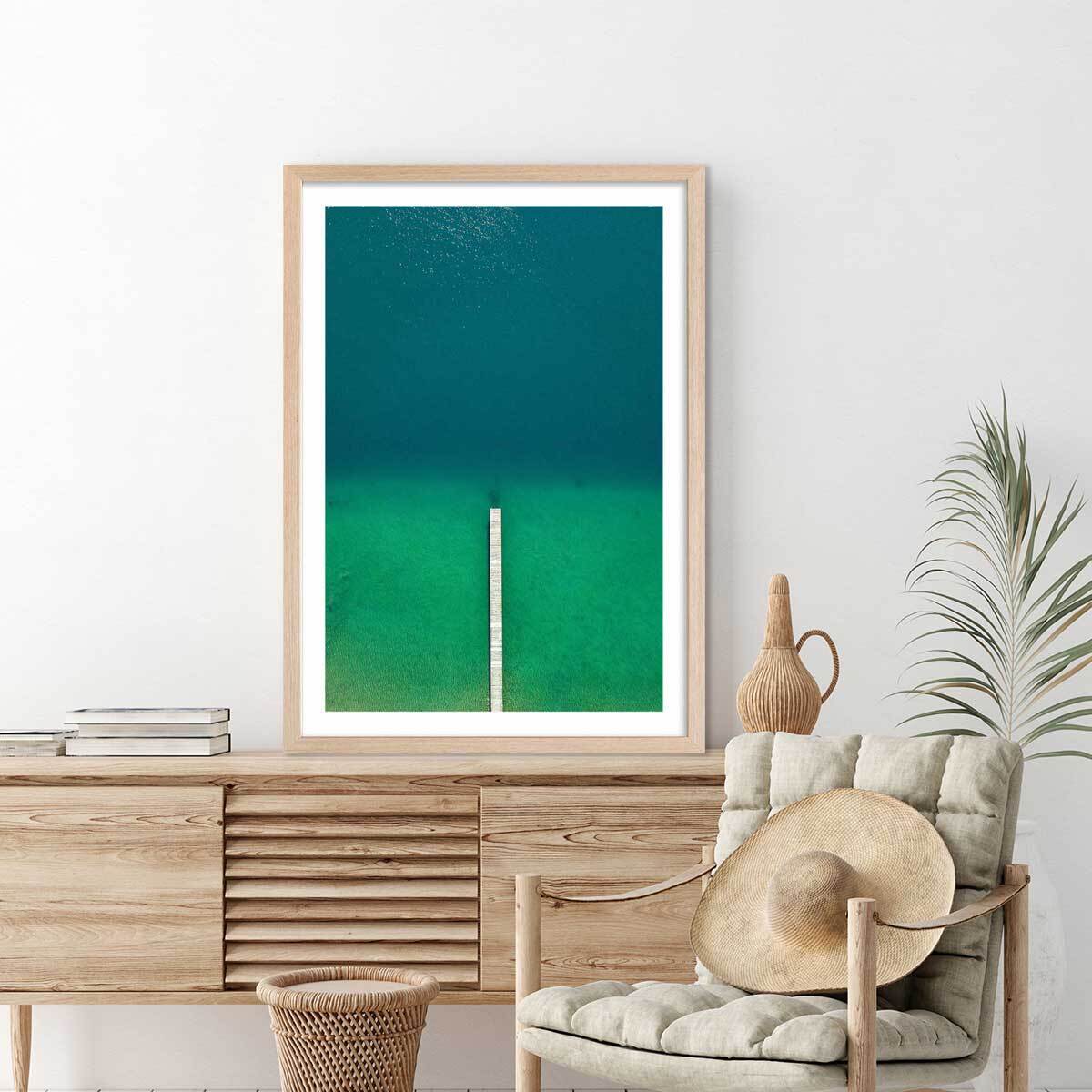 Affiche plage tropiques dans mon coeur Affiche + cadre en bois - Chêne