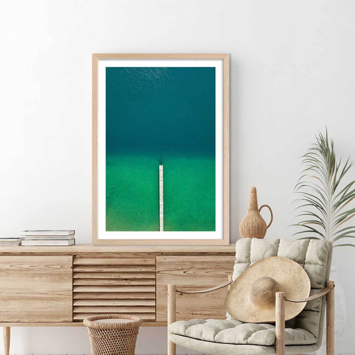 Affiche plage tropiques dans mon coeur Affiche + cadre en bois - Chêne