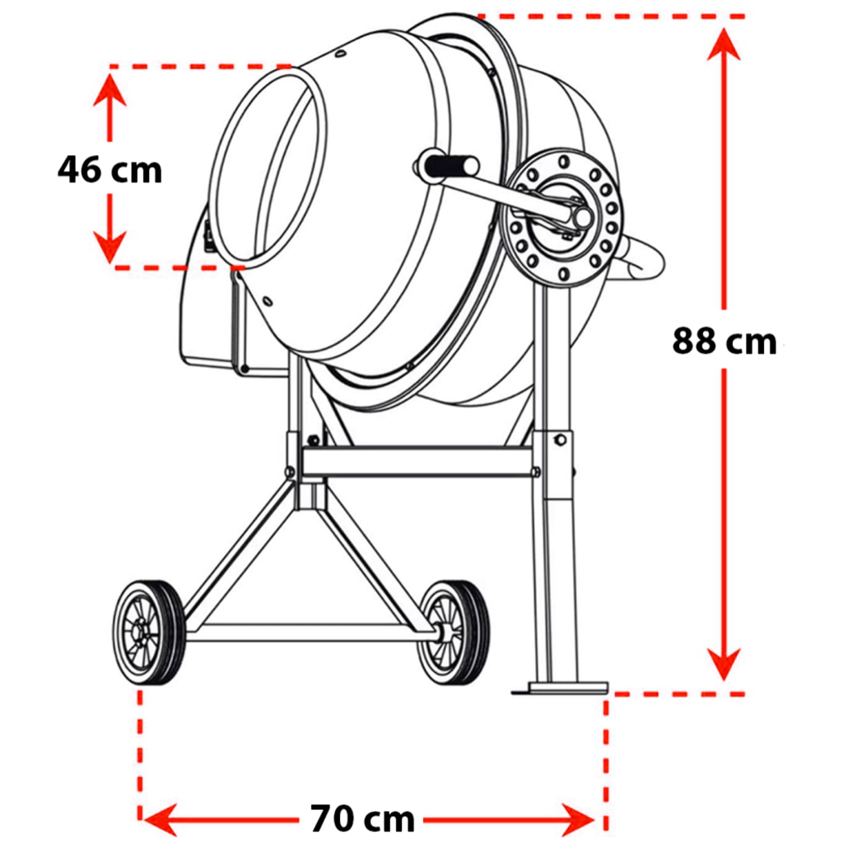 Betoniera Elettrica 70 Litri 220 Watt Impastatrice Miscelatore Cemento Con 2 Ruote Certificazione CE Telaio In Acciaio Per Malta Calcestruzzo 30 RPM