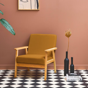 Fauteuil scandinave bois de peuplier, d'hévéa et velours côtelé ISAK