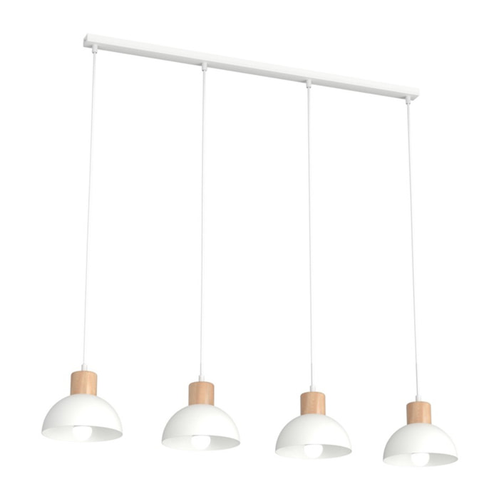 Lampada a sospensione Seco in acciaio bianco opaco e legno