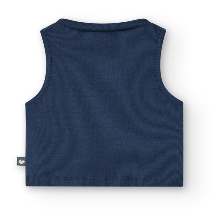 Top niña, canalé, tirantes, cuello redondo, azul marino