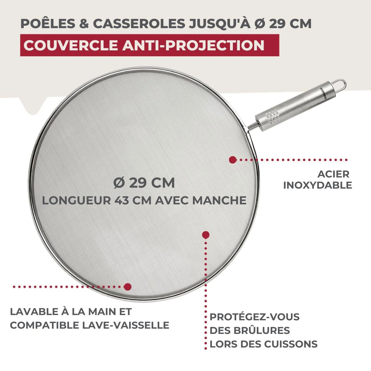 Set de 2 couvercles de cuisine 29/29 cm en acier inoxydable avec 2 ustensiles Fackelmann Basic