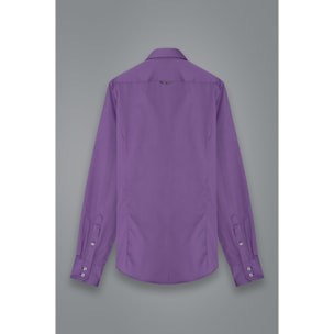 Camicia Uomo 2 Bottoni Button Down Slim Satin Unito Viola