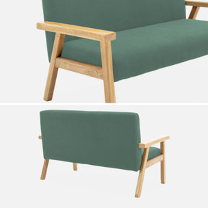 Banquette canapé enfant en bois et velours côtelé kaki. Isak. L 84 x P 43.5 x H 50cm