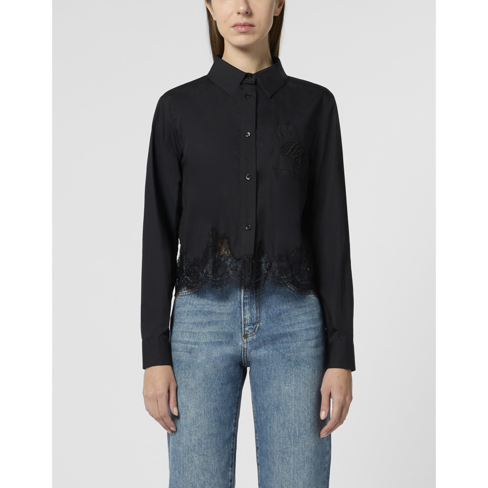 PHILIPP PLEIN Popeline Cropped Shirt Lace