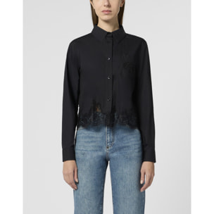 PHILIPP PLEIN Popeline Cropped Shirt Lace