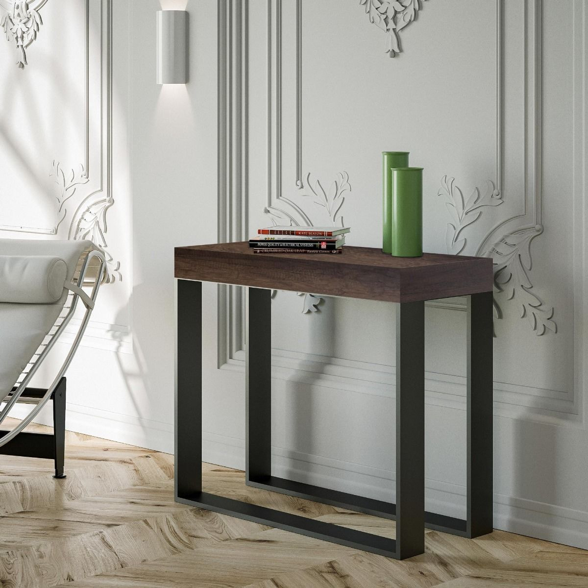 Console Elettra Small Premium cm.90x40 (extensible à 196) Noyer cadre Anthracite