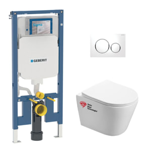 Pack WC Bati-support Geberit + WC Swiss Aqua Technologies sans bride + Plaque blanche (SLIM-INFINITIO-C)