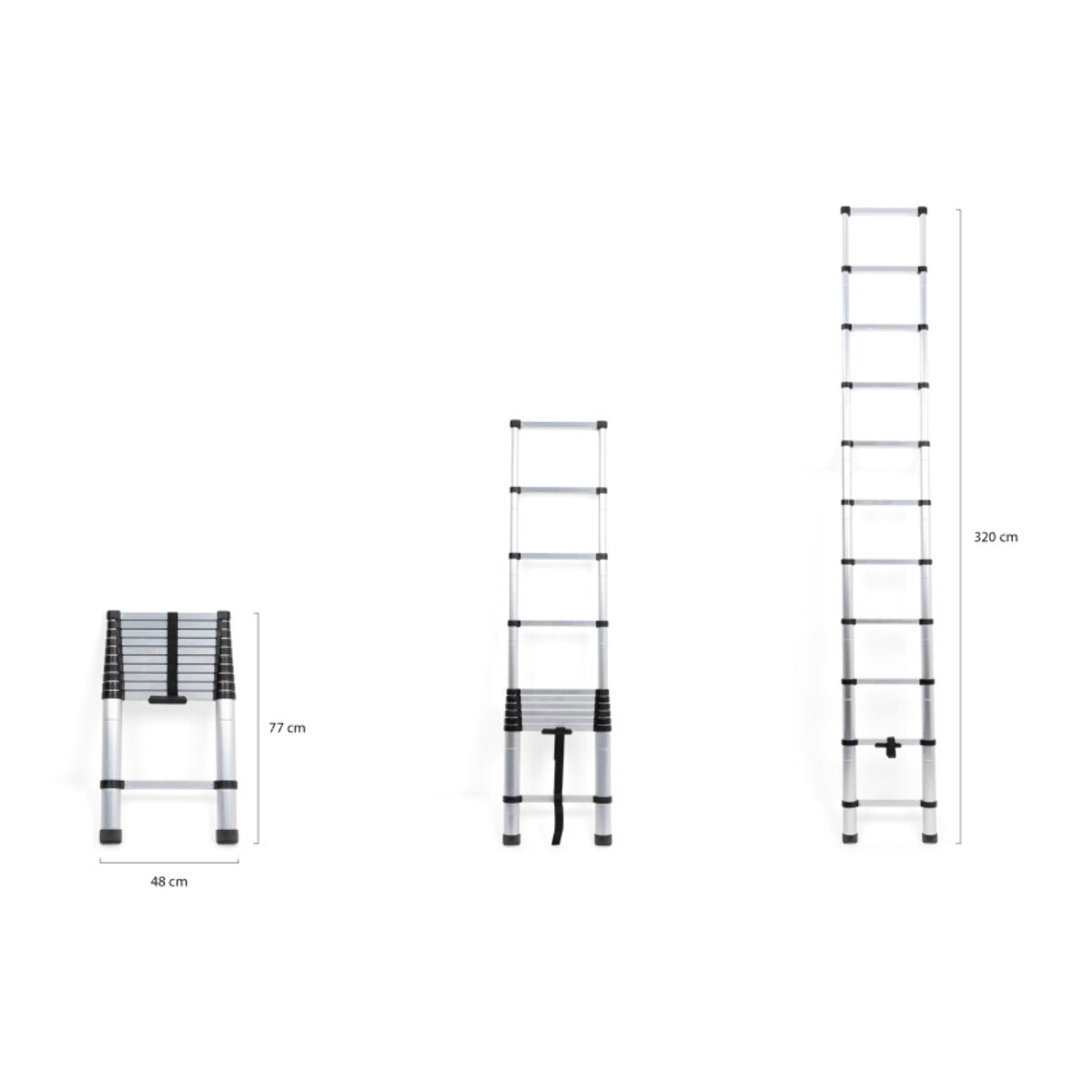 Echelle télescopique en aluminium 320cm - Argenté / Noir