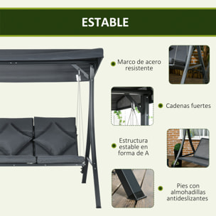 Columpio de Jardín de 3 Plazas Balancín para Exterior con Toldo Ajustable 3 Cojines y Marco de Acero para Terraza Patio Balcón Carga 320 kg 202x115x168 cm Gris