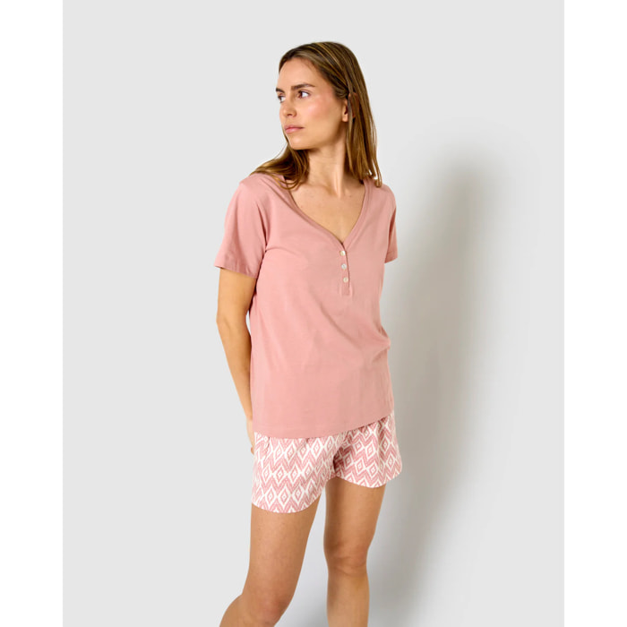 Pigiama corto rosa in cotone