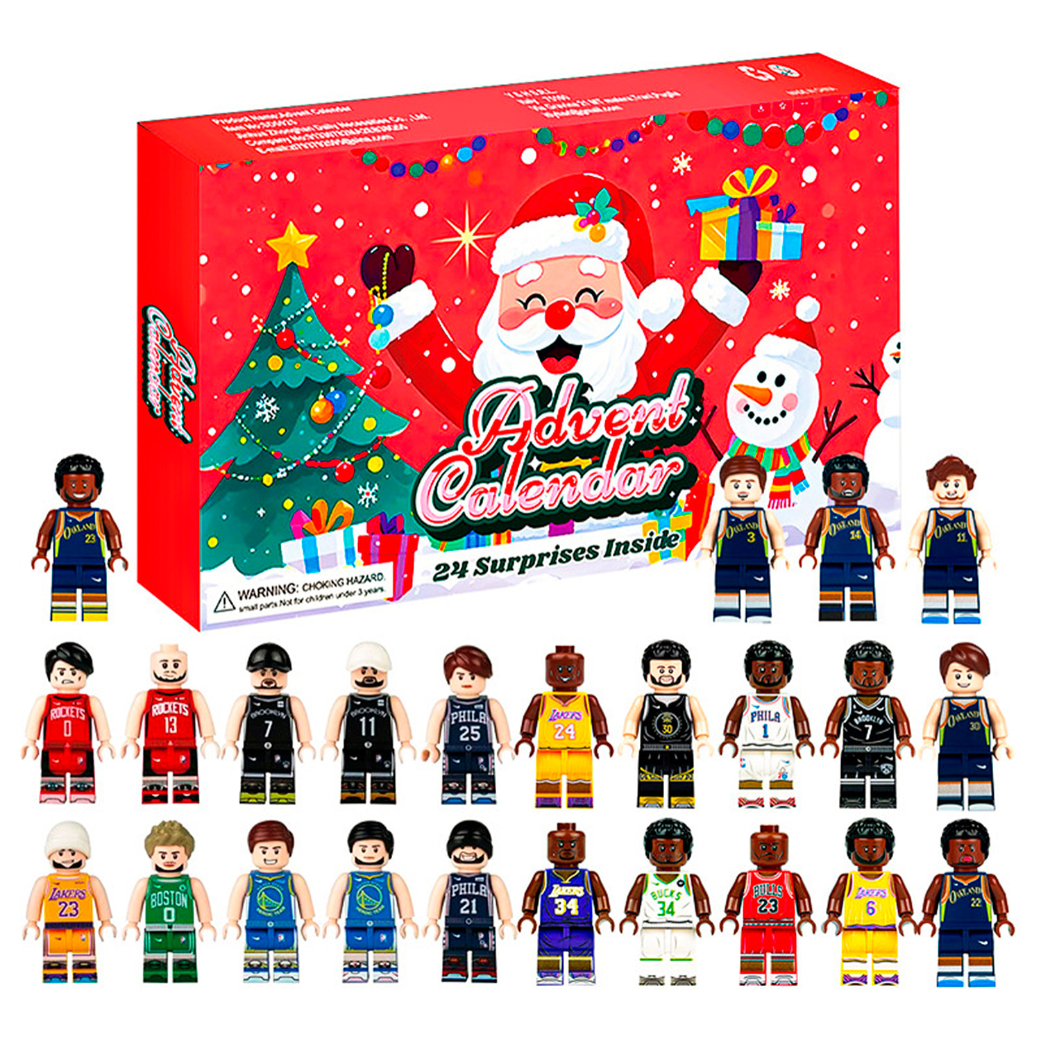Calendario dell'Avvento con figurine regalo da decorare. 24 figure di giocatori di basket diverse.