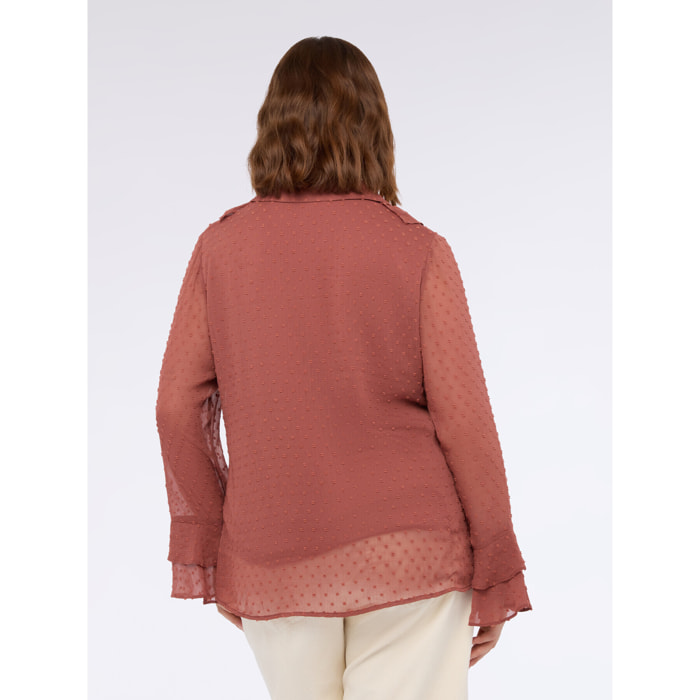 Fiorella Rubino - Blusa in tessuto plumetis con ruches - Marrone