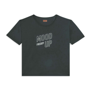 T-shirt cropped con maniche ampie e stampa Mood Up