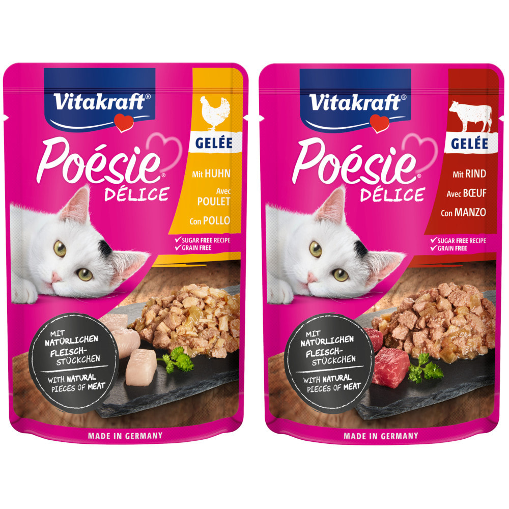 7 x 6 Sachets fraîcheur au Boeuf et à la Dinde - Nourriture en gelée pour Chat - Vitakraft Poésie