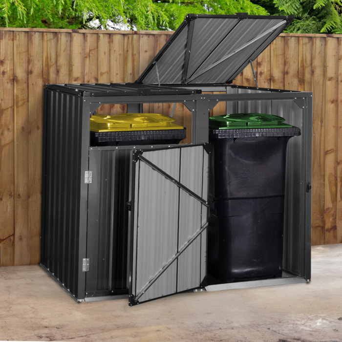 Cache poubelles double en métal gris anthracite