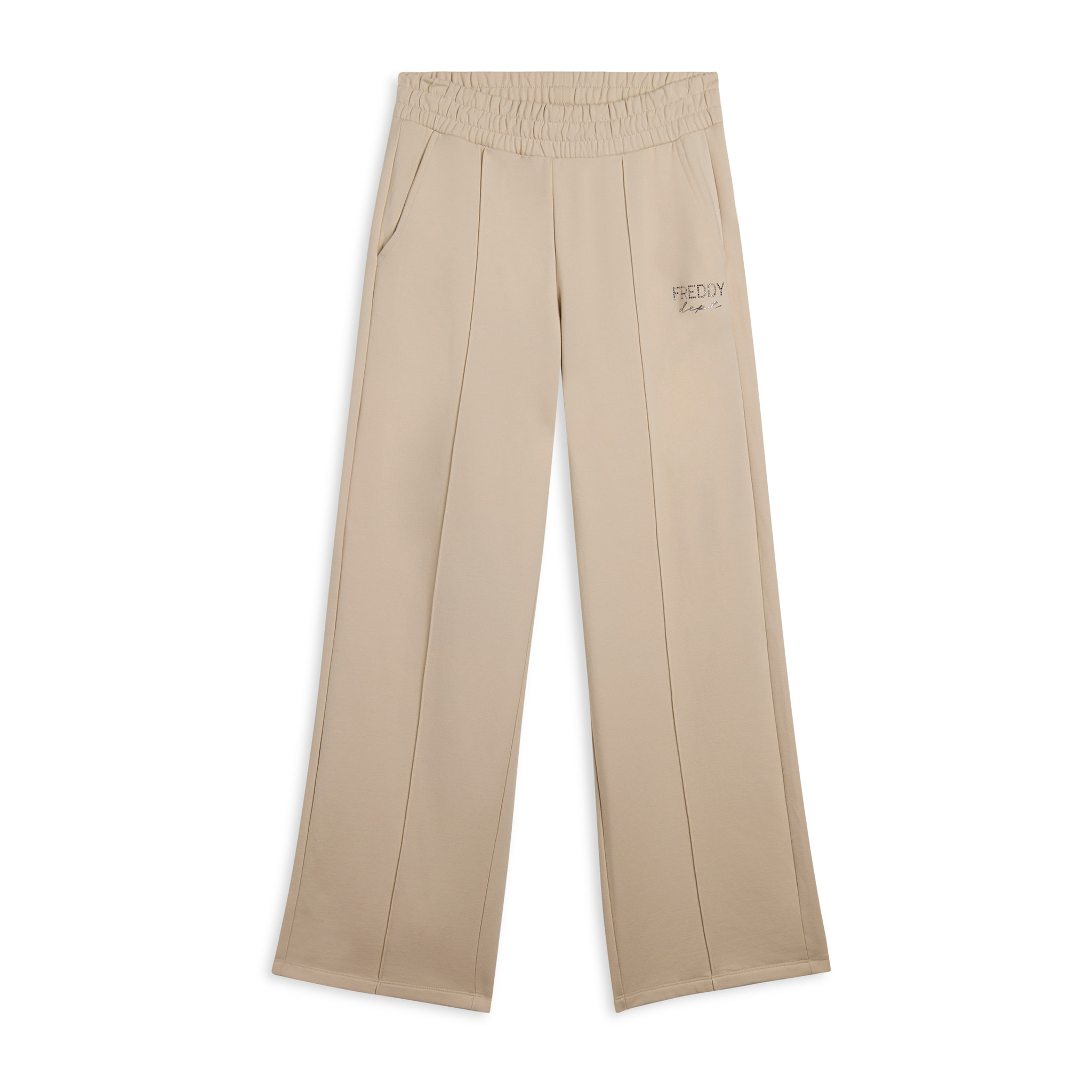 Pantaloni wide leg con cucitura centrale decorativa