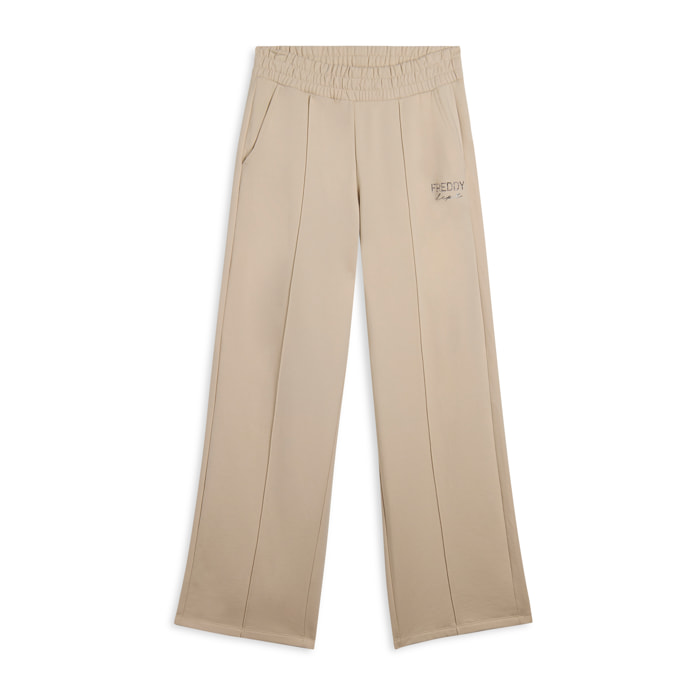 Pantaloni wide leg con cucitura centrale decorativa