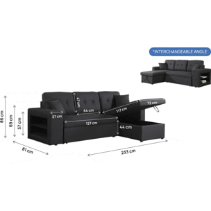 Canapé d'angle convertible/réversible "Axel" - 3 places - Noir