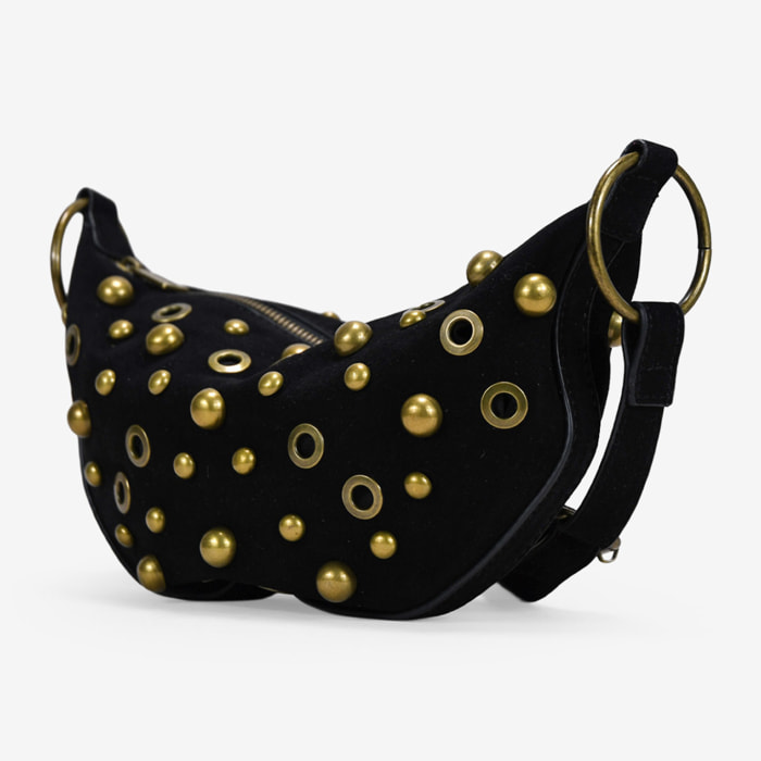 Bolso bandolera negro con tachas doradas