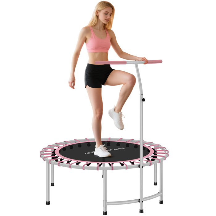 Trampolín de Fitness Adultos Ø102 cm, Mini Cama Elástica Fitness con Mango Ajustable de 5 Niveles, Marco de Acero, para Entrenamiento Piernas, Cuerpo en Hogar, Oficina, Gimnasio, Rosa