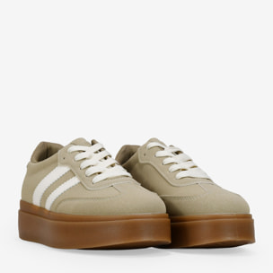 Zapatillas de plataforma beige y verde con cordones