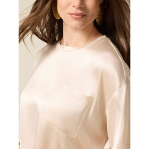 Oltre - Blusa de satén con bolsillo - Blanco