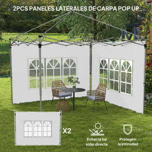2 Paredes Laterales para Carpas de 3 x 3 / 3 x 4 m, 295x195 cm, Paredes Laterales de Repuesto para Cenador de Tela Oxford con Ventana, para Jardín, Exteriores, Fiestas, Blanco