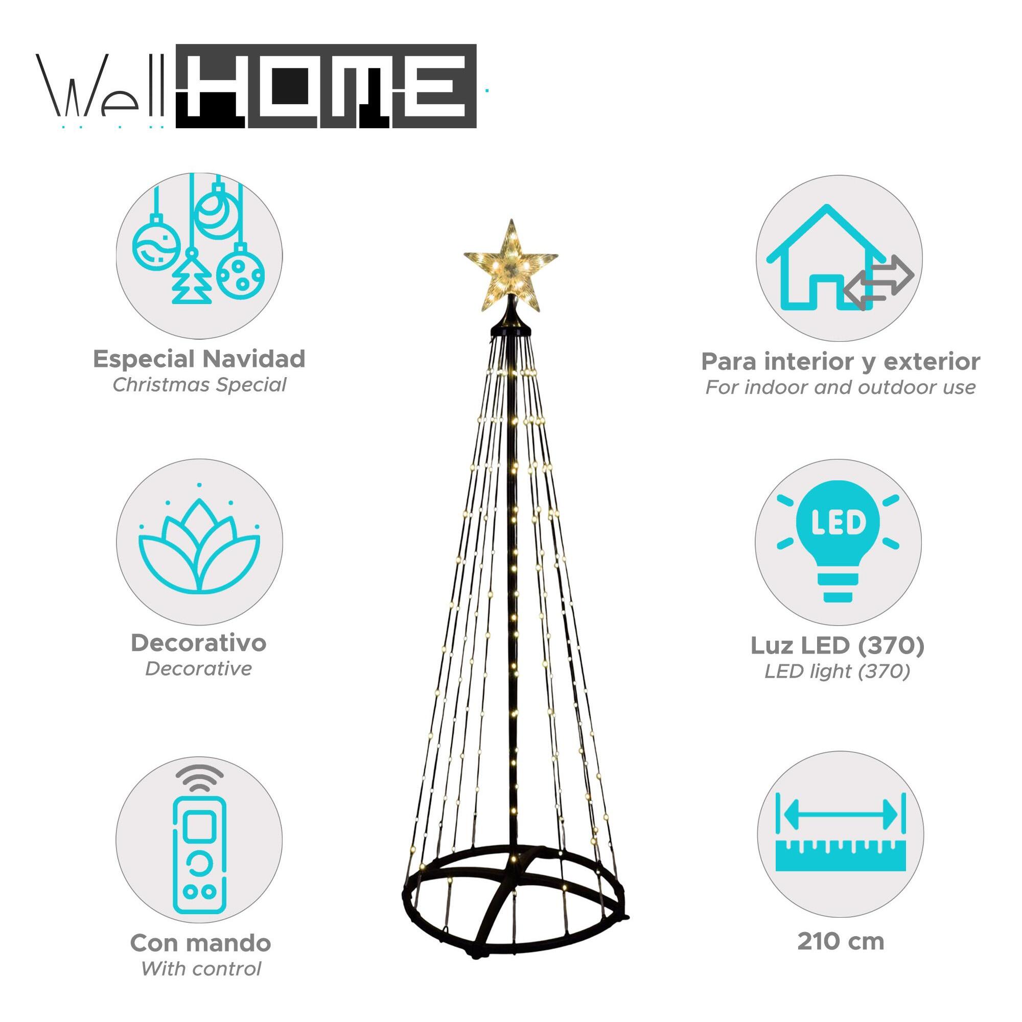 árbol de navidad con 370 luces led de color blanco cálido - altura 210cm
