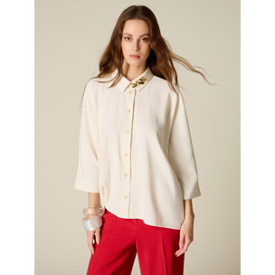 Oltre - Camicia misto viscosa con spilla metallica - Bianco