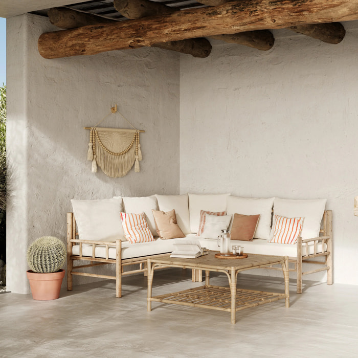 Salon de jardin 5 personnes en bambou, table basse carrée - Vadella