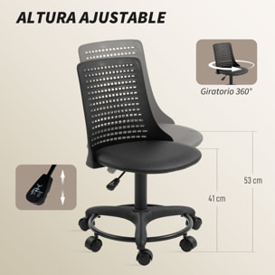 Silla de Escritorio sin Brazos, Silla de Oficina Giratoria, con Respaldo Hueco, Asiento Acolchado de Espuma de Alta Resiliencia, Altura Ajustable, Negro