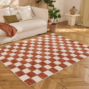 PANTONE - Tapis terracotta à motif damier TERRA DEL SOL
