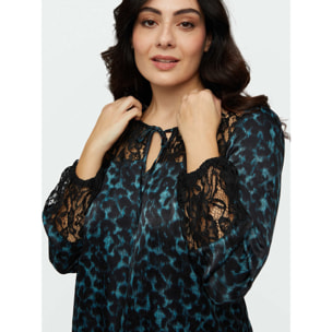 Fiorella Rubino - Blusa animal print con encaje - Negro