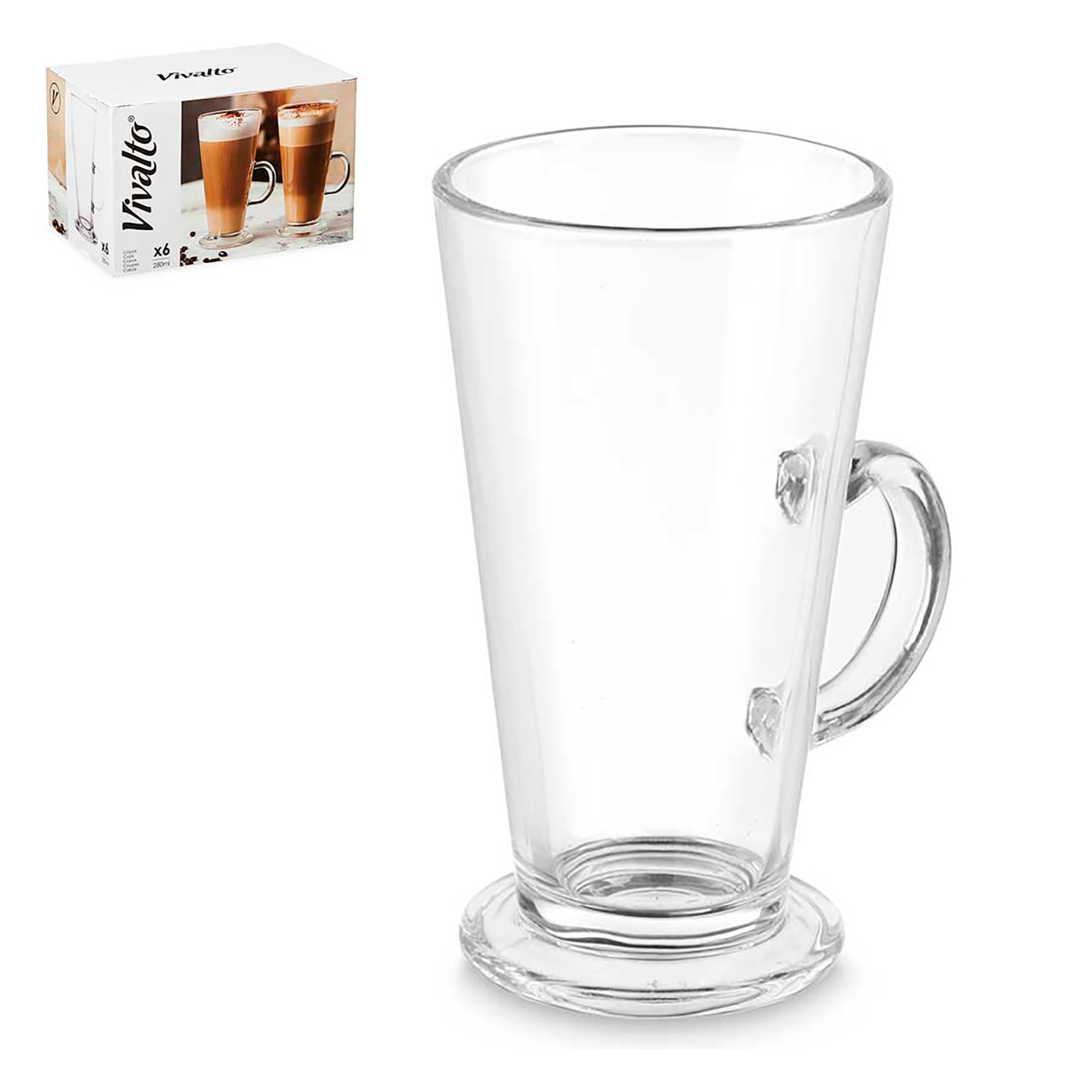 PACK 6 TAZZE VETRO CAFFÈ LATTE 280ML