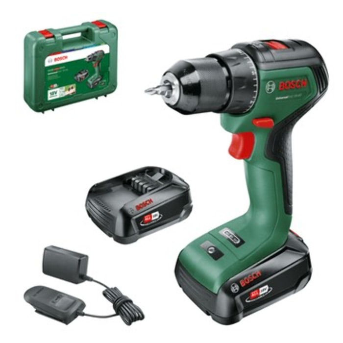 Perceuse visseuse Universal Drill 18V-60 - BOSCH - avec 2 batteries 18V 2.0Ah - AL 18V-20 - 06039D7002