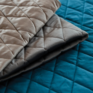 Couvre-Lit et Taies d'Oreiller en Velours Matelassé - Bleu Paon
