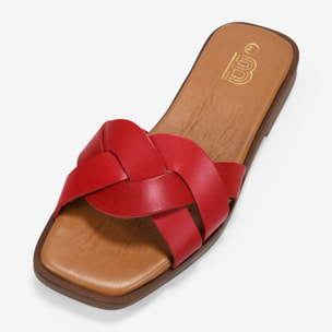Sandalias planas rojas en piel
