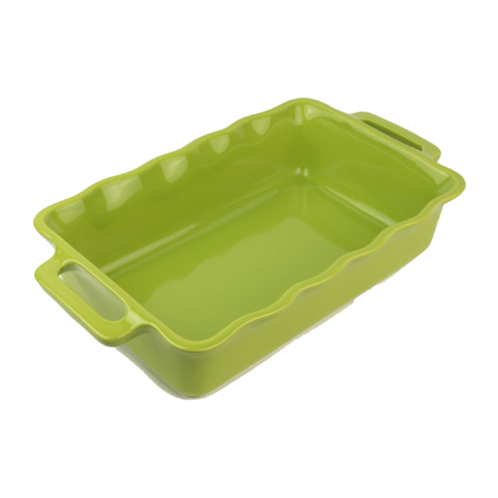 Plat céramique four rectangulaire festonné vert pomme 31 cm Délices