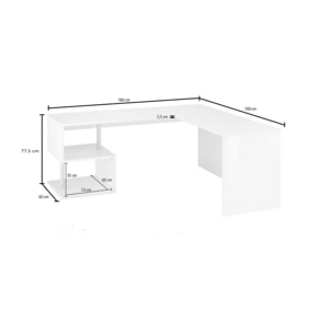 Scrivania ad angolo per ufficio e studio con scaffale, Made in Italy, Tavolo da computer, Scrittoio porta PC, cm 160x60h78, colore Bianco lucido