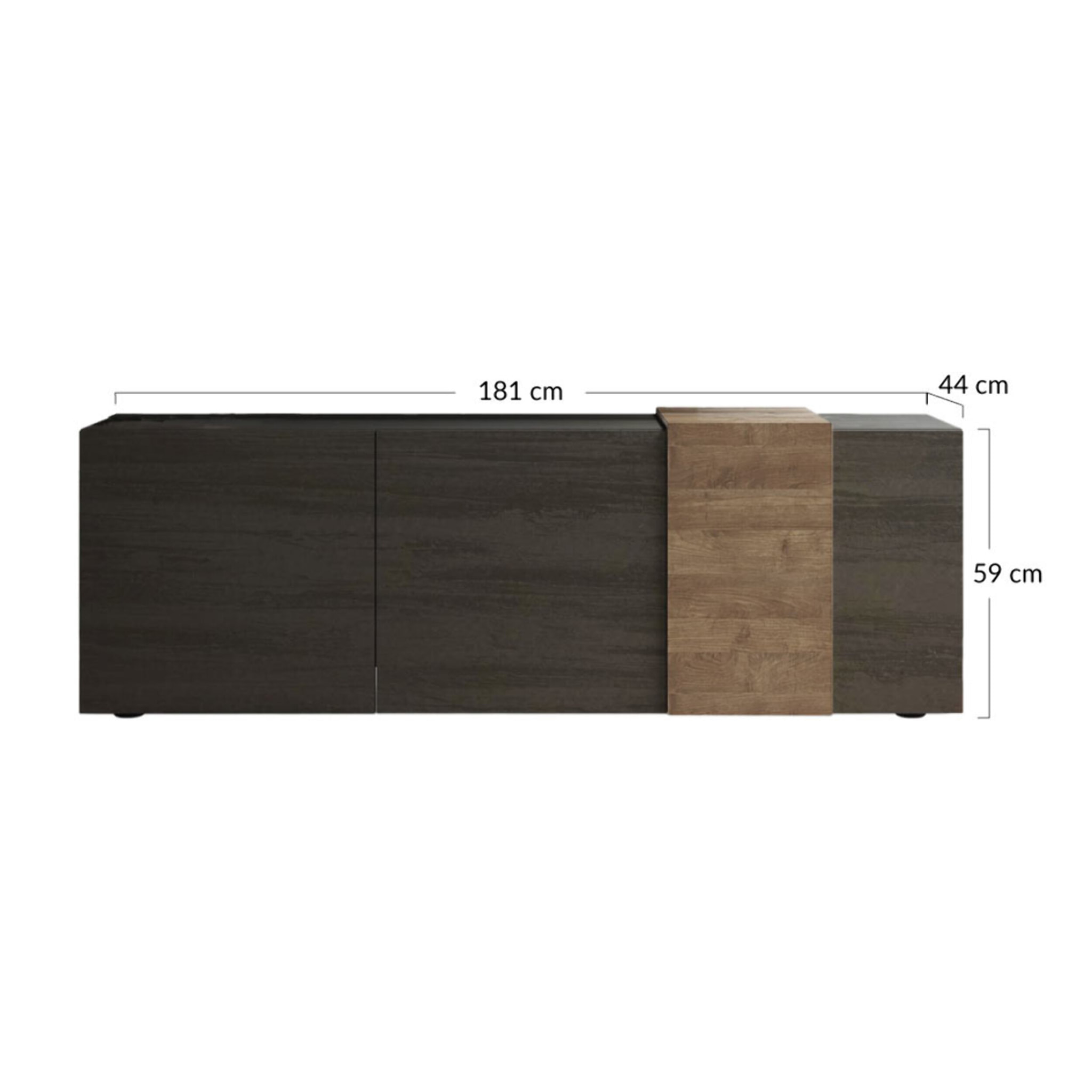 Leon - meuble tv - 3 portes - 181 cm - Gris / Bois