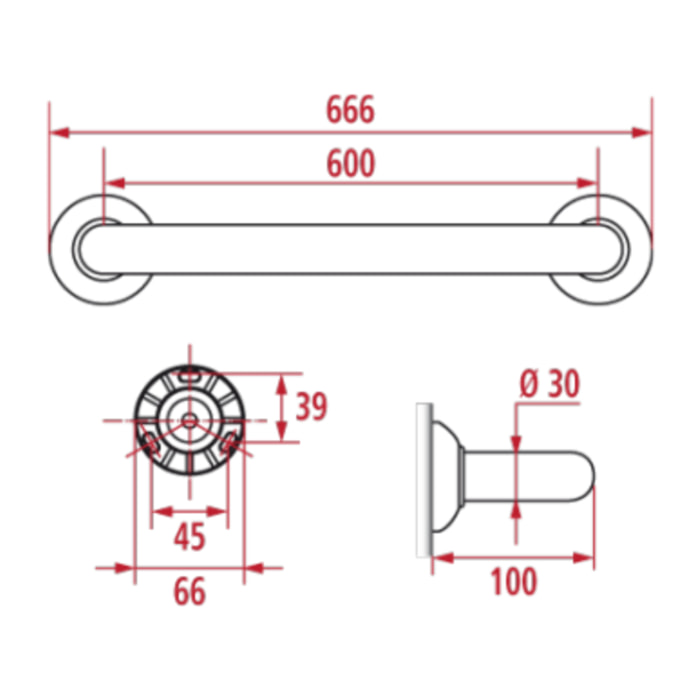 Barre de maintien droite PMR PELLET Essentiel confort 60 cm aluminium époxy blanc