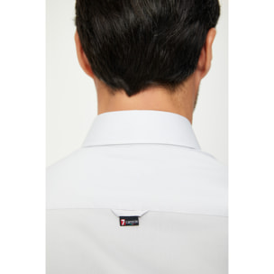 Camicia Uomo 1 Bottone Button Down Slim Popeline Stretch Unito Grigio
