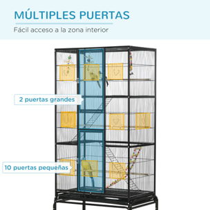 Jaula para Pájaros con Ruedas 83x53x180 cm Pajarera Metálica de 3 Niveles con 3 Perchas Comederos Juguetes Rampas y Estante de Almacenamiento para Canarios Periquitos Negro