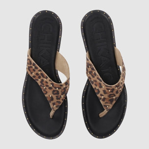 Sandalias de Serraje - Leopardo - Tacón: Bajo