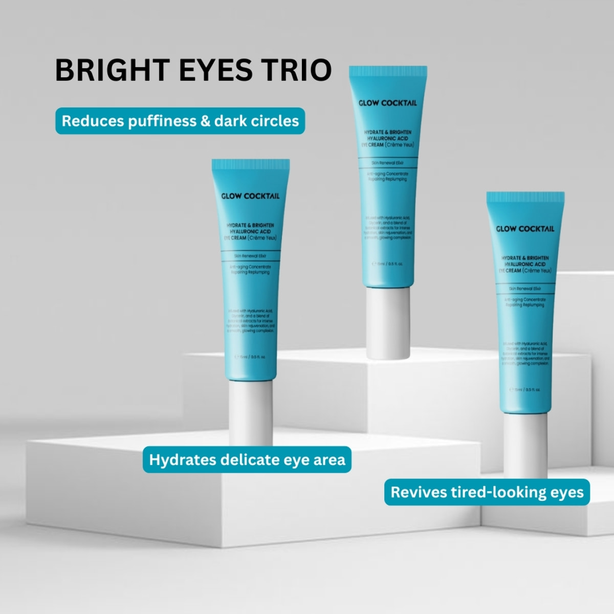 Trío de cremas para ojos con ácido hialurónico