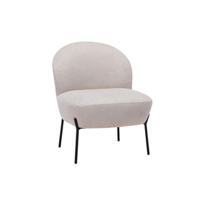 Fauteuil en tissu effet velours texturé beige et métal noir BELEY