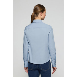 Camicia slim in popeline celeste con logo Rigby Go ricamato